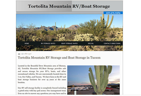 Tortolita Mountain RV Storage website image